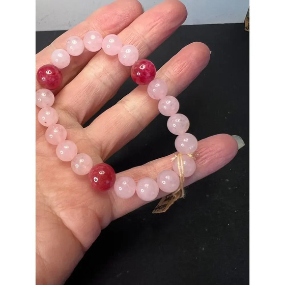 NEW Rose quartz and gemmy rhodonite stretch cord 7 inch bracelet - Picture 8 of 11